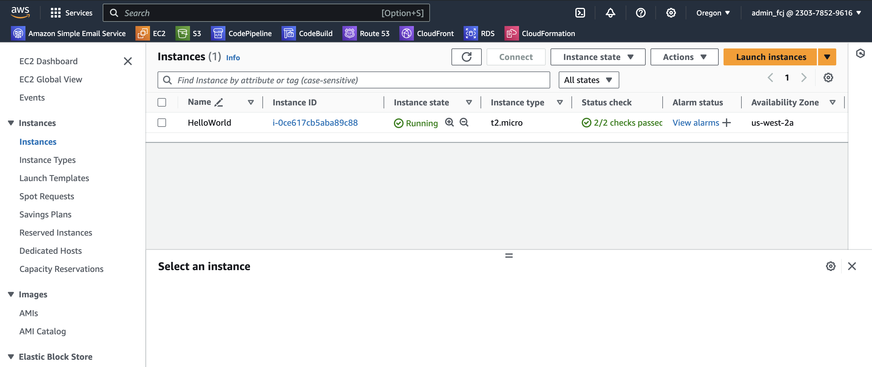 EC2 instance đã triển khai trên AWS console